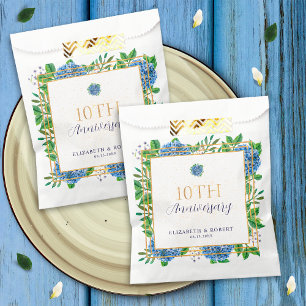 Elegant Gold Blue Hydrangea 10th Anniversary Party Favour Bag