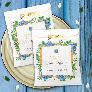 Elegant Gold Blue Hydrangea 25th Anniversary Party Favour Bag