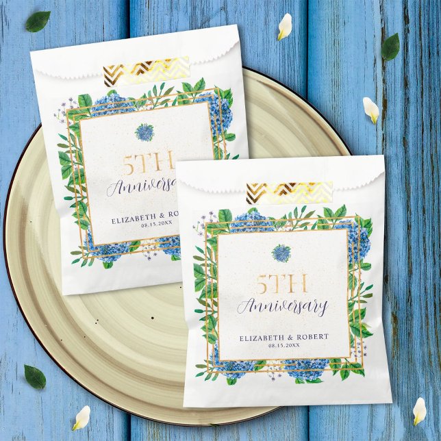 Elegant Gold Blue Hydrangea 5th Anniversary Party Favour Bag (Creator Uploaded)