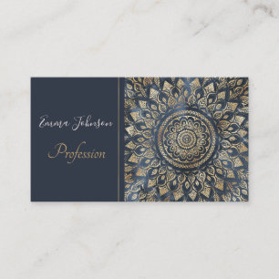 Elegant Gold Blue Mandala Floral Business Card