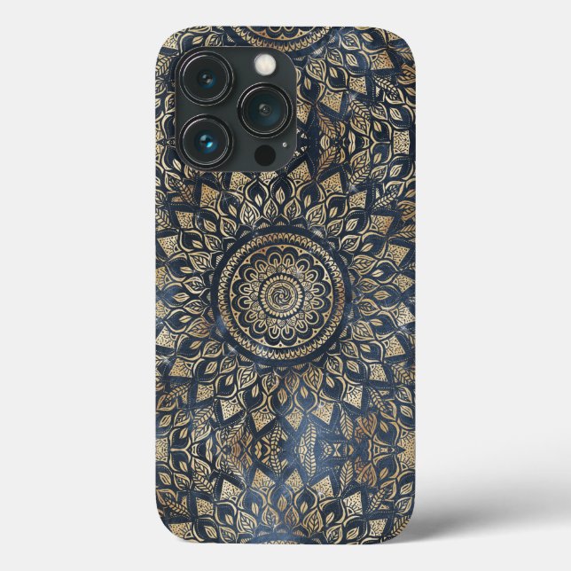 Elegant Gold Blue Mandala Floral Case-Mate iPhone Case (Back)
