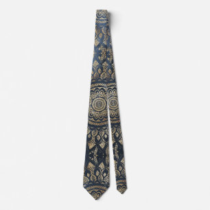 Elegant Gold Blue Mandala Floral Tie