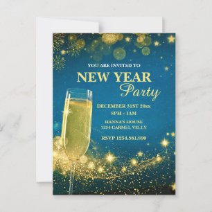 Elegant Gold & Blue New Year's Eve Party Postcard