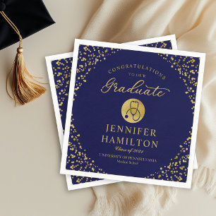 Elegant Gold  Blue Nurse Doctor Graduation Napkin