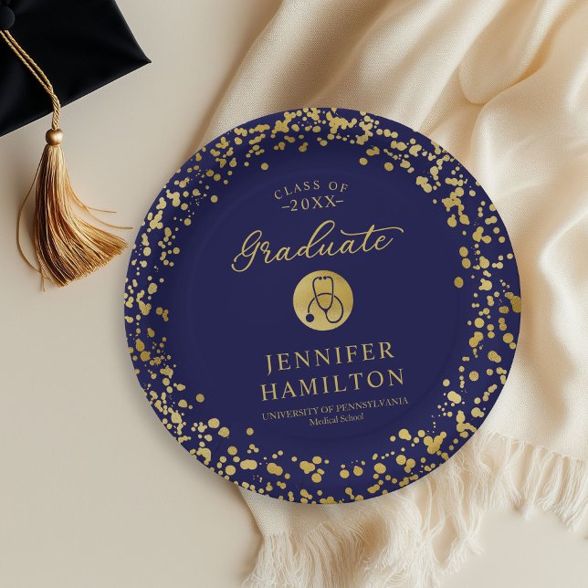 Elegant Gold Blue Nurse Doctor Graduation  Paper Plate (Creator Uploaded)
