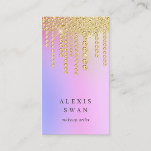 Elegant gold blue pink diamonds makeup artist business card