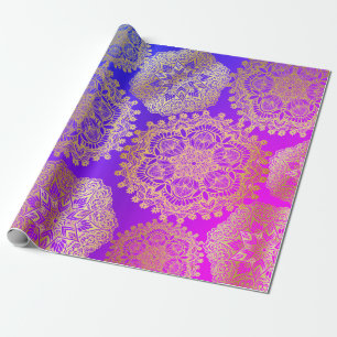 Elegant Gold Blue Purple Pink Mandala Pattern Wrapping Paper