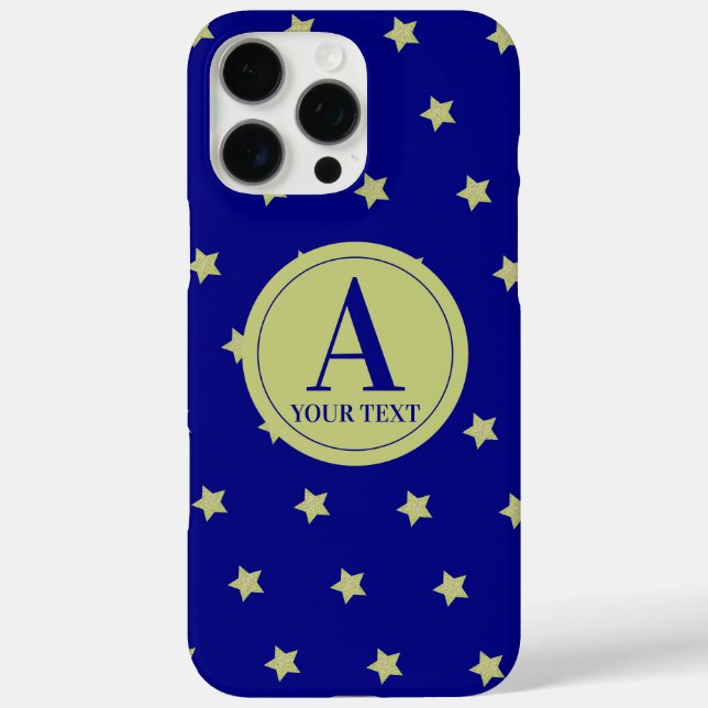 Elegant Gold & Blue Star Pattern Monogram Case-Mate iPhone Case (Back)