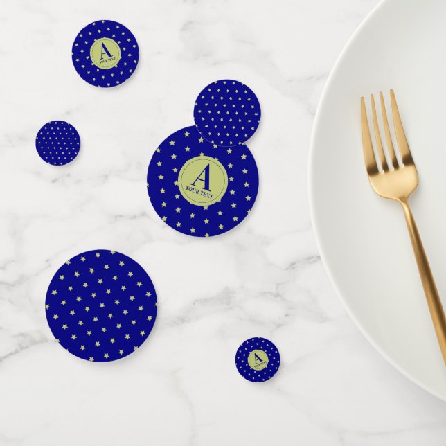 Elegant Gold & Blue Star Pattern Monogram Confetti (Group)