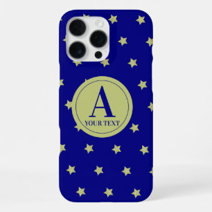 Elegant Gold & Blue Star Pattern Monogram iPhone 16 Pro Max Case