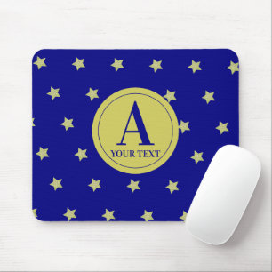 Elegant Gold & Blue Star Pattern Monogram Mouse Pad