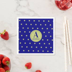 Elegant Gold & Blue Star Pattern Monogram Napkin