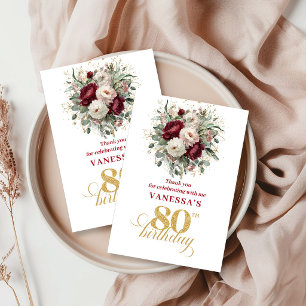 Elegant Gold Blush Burgundy 80th Birthday Thank You Card