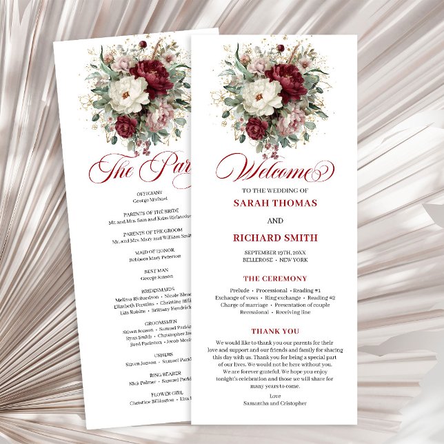 Elegant Gold Blush Burgundy Wedding Program (Elegant Gold Blush Burgundy Wedding Program)
