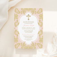 Elegant Gold Blush Damask Baby Girl Baptism