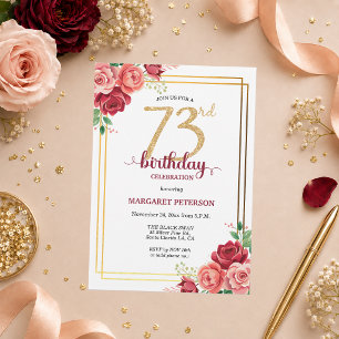 Elegant Gold Blush Floral 73rd Birthday Party Invitation