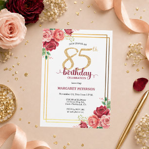 Elegant Gold Blush Floral 85th Birthday Party Invitation