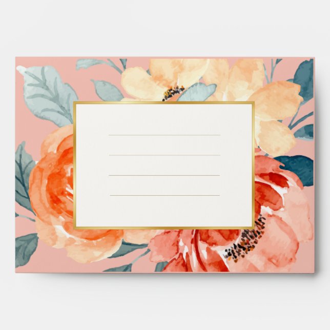 Elegant Gold Blush Floral Script Wedding Envelope (Front)