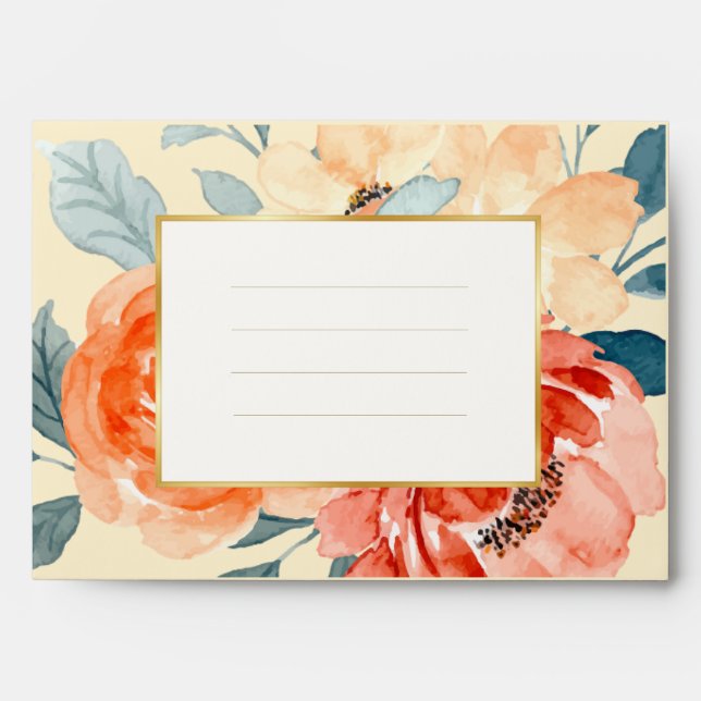 Elegant Gold Blush Floral Script Wedding Envelope (Front)