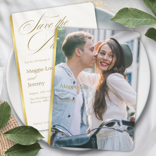 Elegant Gold Blush Floral Script Wedding Photo Save The Date
