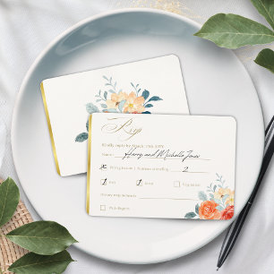 Elegant Gold Blush Floral Script Wedding RSVP Card