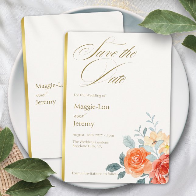Elegant Gold Blush Floral Script Wedding Save The Date (Creator Uploaded)