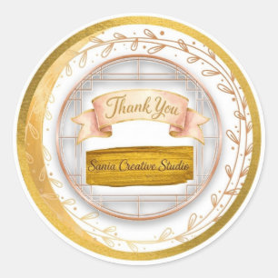 Elegant Gold & Blush Floral "Thank You" Business S Classic Round Sticker