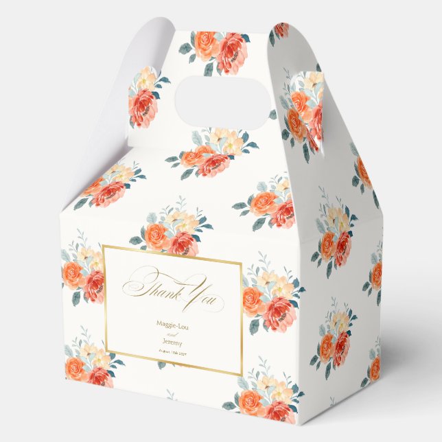 Elegant Gold Blush Floral Wedding Thank You Favour Box (Front)