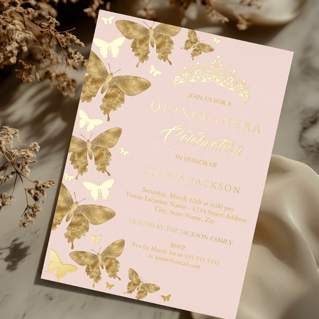 Elegant Gold Blush Pink Butterfly Quinceanera (Creator Uploaded)