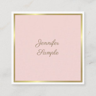 Elegant Gold Blush Pink Calligraphy Script Luxury Square Business Card