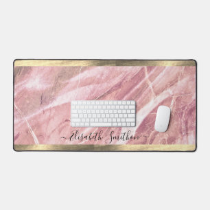 Elegant Gold & Blush Pink Girly Add Name Marble Desk Mat