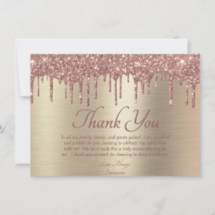 Elegant Gold Blush Pink Glitter Drip Birthday Thank You Card