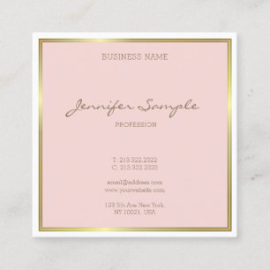 Elegant Gold Blush Pink Handwritten Script Luxury Square Business Card