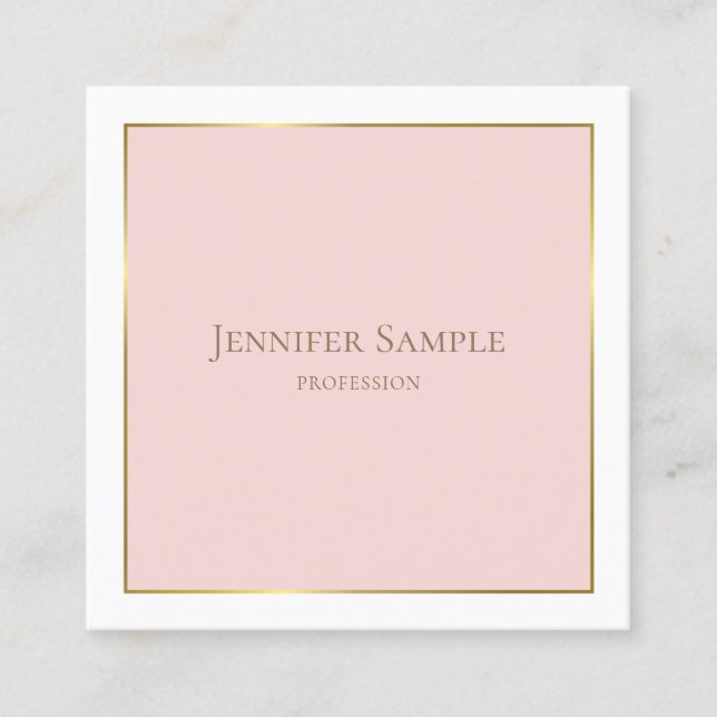 Elegant Gold Blush Pink White Modern Professional Square Business Card (Front)
