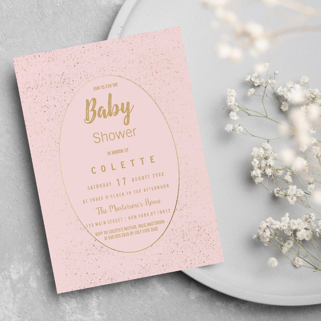 Elegant gold blush pink winter Baby Shower Invitat Invitation (Elegant gold blush pink winter Baby Shower)