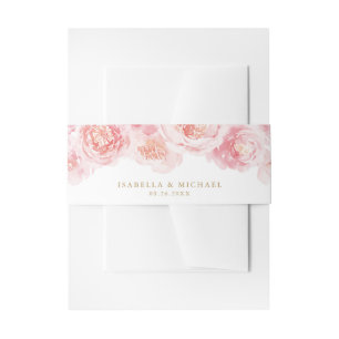 Elegant gold & blush watercolor floral wedding inv invitation belly band