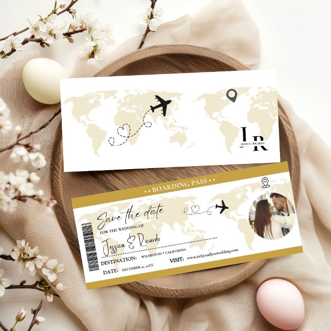 Elegant Gold Boarding pass Ticket Wedding  Save The Date (Creator Uploaded)