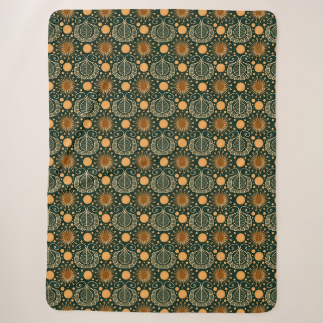 Elegant Gold Boho Ornamental Pattern  Sherpa Blanket (Front)