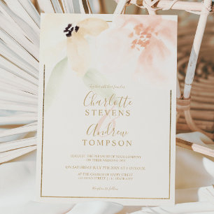 Elegant gold bold soft floral watercolor wedding invitation