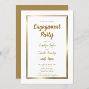 Elegant Gold Border Engagement Party Invitation