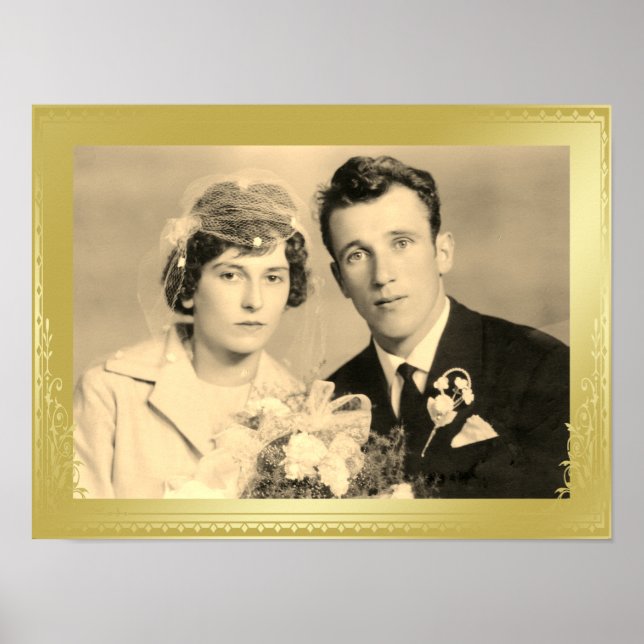 Elegant gold border frame custom photo poster (Front)