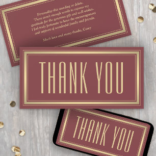 Elegant Gold Border Modern Burgundy Thank You Card