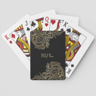 Elegant Gold Border Monogram Playing Cards