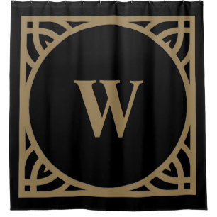 Elegant Gold Border Monogram Shower Curtain