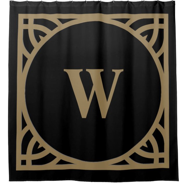 Elegant Gold Border Monogram Shower Curtain (Front)