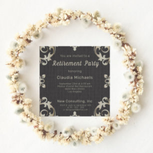 Elegant Gold Border On Black Retirement Party  Invitation