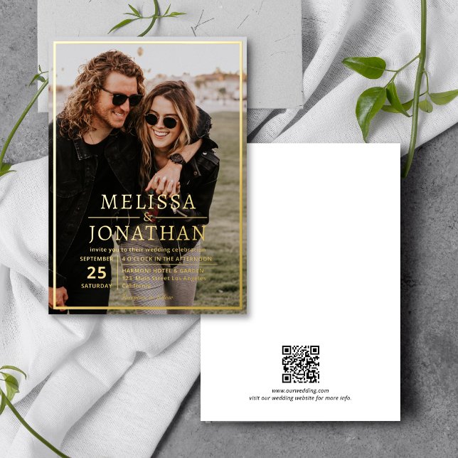 Elegant Gold Border Script Photo QR Code Wedding (Creator Uploaded)