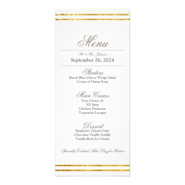 Elegant Gold Border Wedding Dinner Menu (Front)