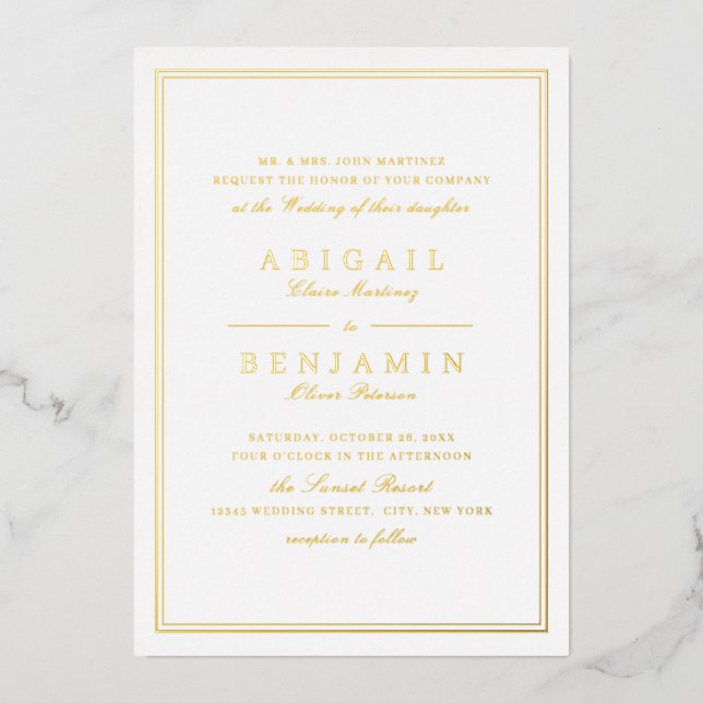 Elegant gold borders minimalist wedding (Front)