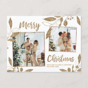 Elegant Gold Botanical 2 Photo Collage Christmas Postcard